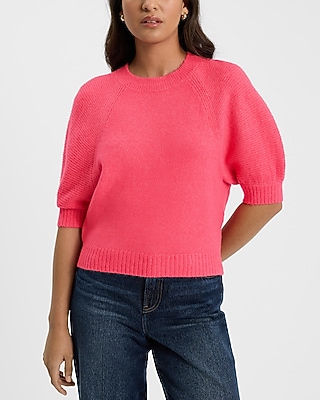 『chaco』Little suzie puff sleev knit Crew Neck Short Puff Sleeve Sweater | Express