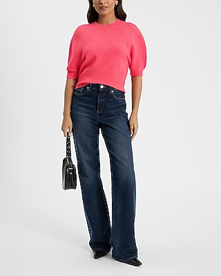 Crew Neck Short Puff Sleeve Sweater