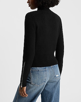 Ribbed Mock Neck Zipper Sleeve Sweater