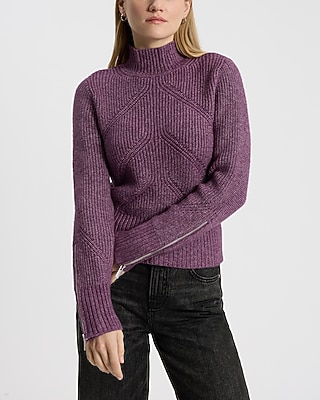 Ribbed Mock Neck Zipper Sleeve Sweater