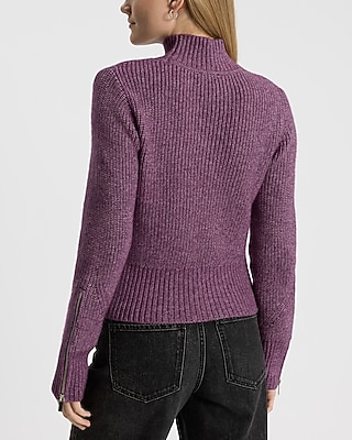 Ribbed Mock Neck Zipper Sleeve Sweater