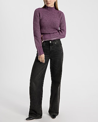 Ribbed Mock Neck Zipper Sleeve Sweater