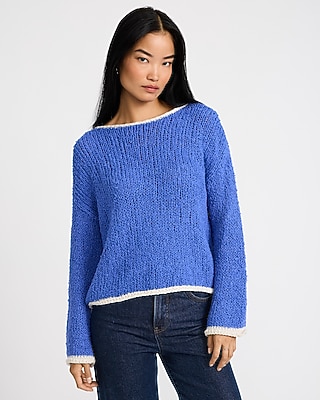 Tipped Boat Neck Textured Sweater