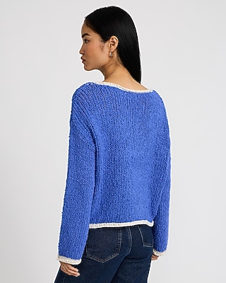 Tipped Boat Neck Textured Sweater