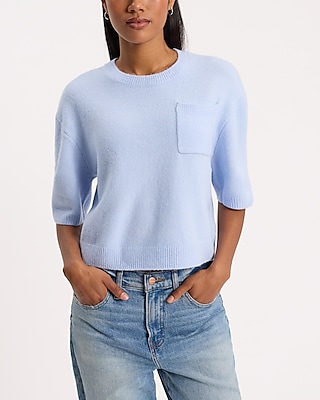 Crew Neck Short Sleeve Chest Pocket Sweater