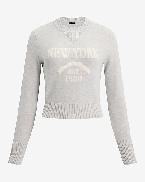 Nyc Graphic Crew Neck Cropped Sweater | Express Nyc Graphic Crew Neck Cropped Sweater | Express