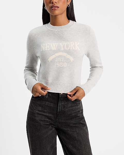Nyc Graphic Crew Neck Cropped Sweater | Express Nyc Graphic Crew Neck Cropped Sweater | Express