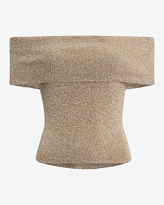 Marled Off The Shoulder Short Sleeve Sweater