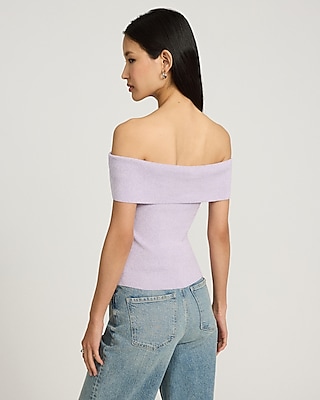 Marled Off The Shoulder Short Sleeve Sweater