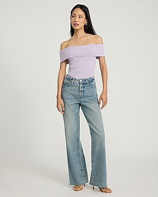 Marled Off The Shoulder Short Sleeve Sweater