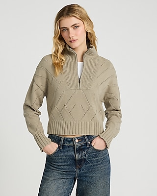 Striped Trim Quarter Zip Cropped Sweatshirt