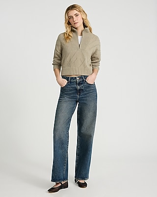 Open Knit Quarter Zip Cropped Sweater | Express