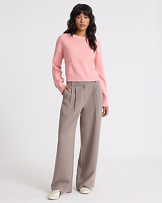 Relaxed Crew Neck Pocket Sweater