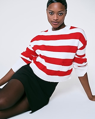 Relaxed Striped Crew Neck Pocket Sweater
