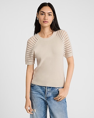 Crochet Short Sleeve Sweater Tee