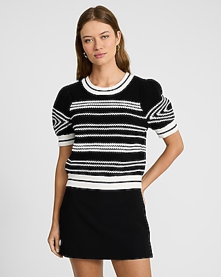 Striped Short Puff Sleeve Sweater
