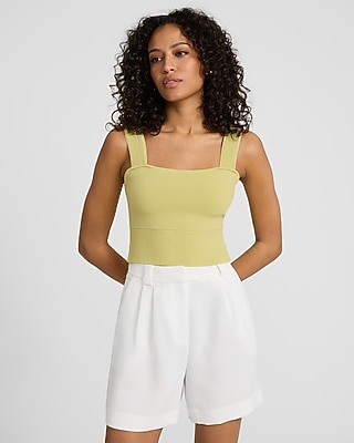 Ribbed Fitted Square Neck Sweater Tank