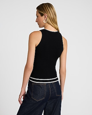 Tipped Fitted Ribbed High Neck Sweater Tank - image 2
