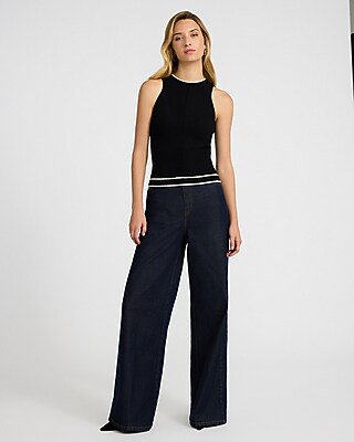 Tipped Fitted Ribbed High Neck Sweater Tank - image 4