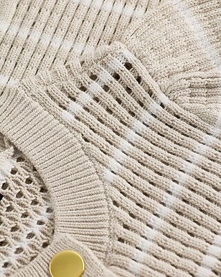 Striped Open Stitch Short Sleeve Cardigan