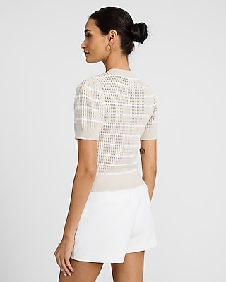 Striped Open Stitch Short Sleeve Cardigan