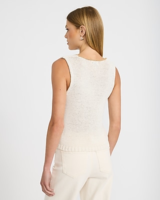 Tipped V-Neck Keyhole Front Sweater Tank