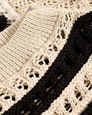 Striped Crochet Off The Shoulder Sweater