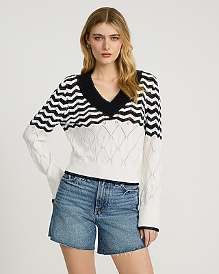 Textured Chevron V-Neck Sweater