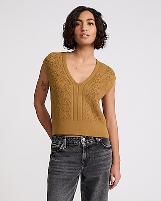 Cable Knit Double Bow Short Sleeve Cardigan | Express