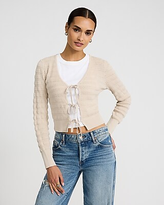 Textured Tie Front Cardigan
