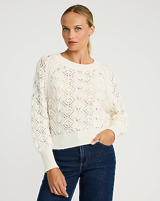 Open Knit Textured Pattern Crew Neck Sweater | Express
