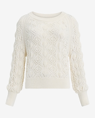 Open Knit Textured Pattern Crew Neck Sweater