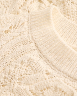 Open Knit Textured Pattern Crew Neck Sweater
