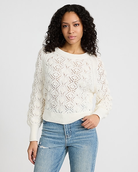 Open Knit Textured Pattern Crew Neck Sweater | Express Open Knit Textured Pattern Crew Neck Sweater | Express