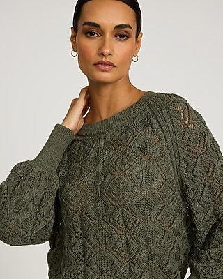 Open Stitch Textured Pattern Crew Neck Sweater | Express