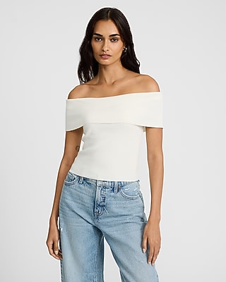 Off The Shoulder Short Sleeve Sweater | Express