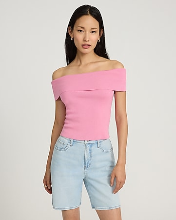 Women's Pink Off The Shoulder Tops - Express Women's Pink Off The Shoulder Tops - Express