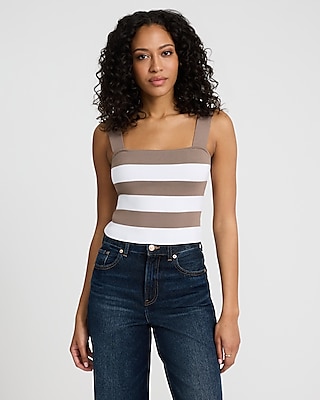 トップス HYKE STRIPED SWEATER CROPPED TOP HYKE Striped Sweater Cropped Top