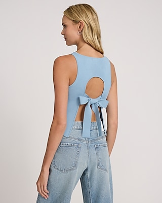 Ribbed High Neck Open Back Sweater Tank