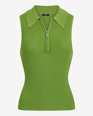 Fitted Ribbed Collared Zip Up Sweater Tank | Express