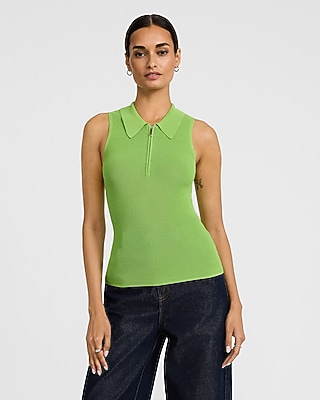 Fitted Ribbed Collared Zip Up Sweater Tank - image 5