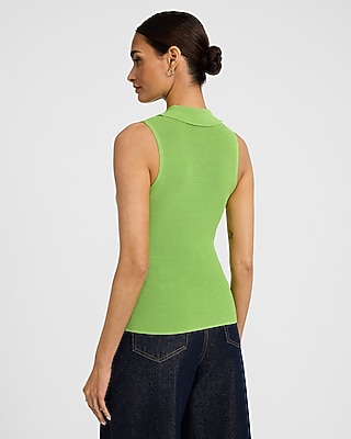 Fitted Ribbed Collared Zip Up Sweater Tank | Express