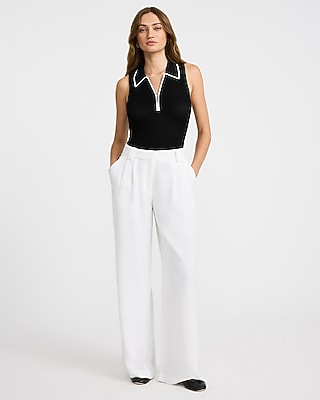 Fitted Ribbed Collared Zip Up Tipped Sweater Tank - image 3