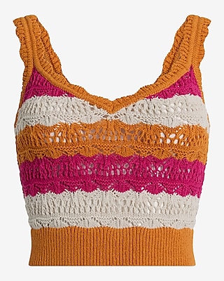 Crochet Striped Cropped Sweater Tank