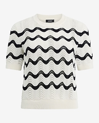 Skimming Crochet Crew Neck Short Sleeve Sweater Tee