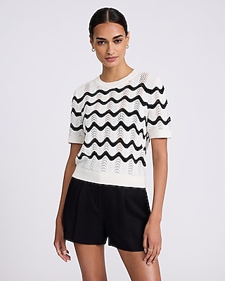 Skimming Crochet Crew Neck Short Sleeve Sweater Tee