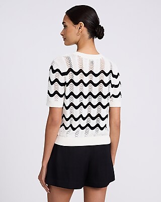 Skimming Crochet Crew Neck Short Sleeve Sweater Tee