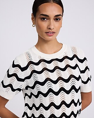 Skimming Crochet Crew Neck Short Sleeve Sweater Tee