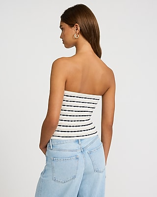 Striped Twist Front Sweater Tube Top
