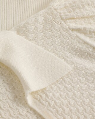 Collared Patterned Knit Short Puff Sleeve Sweater